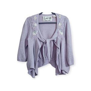 Field Flower Floral Embroidered Cotton Wool Blend Cottagecore Cardigan Sweater L